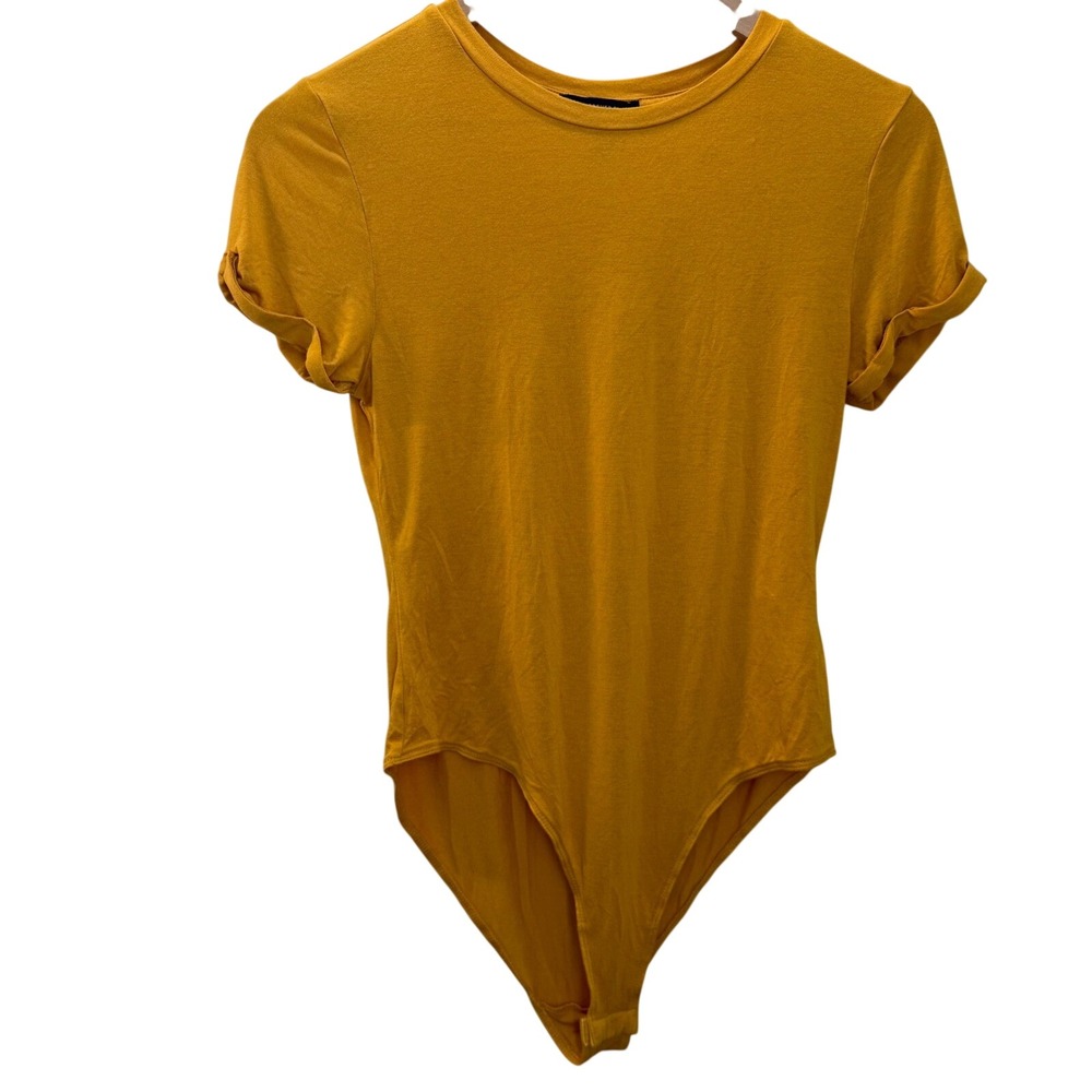 Forever 21‎ Mustard Yellow Short Sleeve Crew Neck Bodysuit Women's Size L